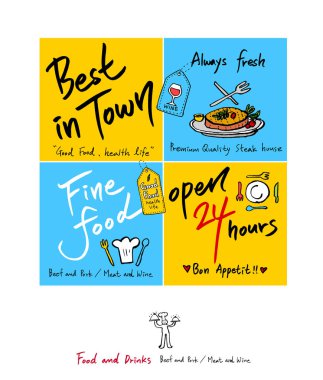 Restoran poster / yarım yamalak gıda menü resimleri - vektör