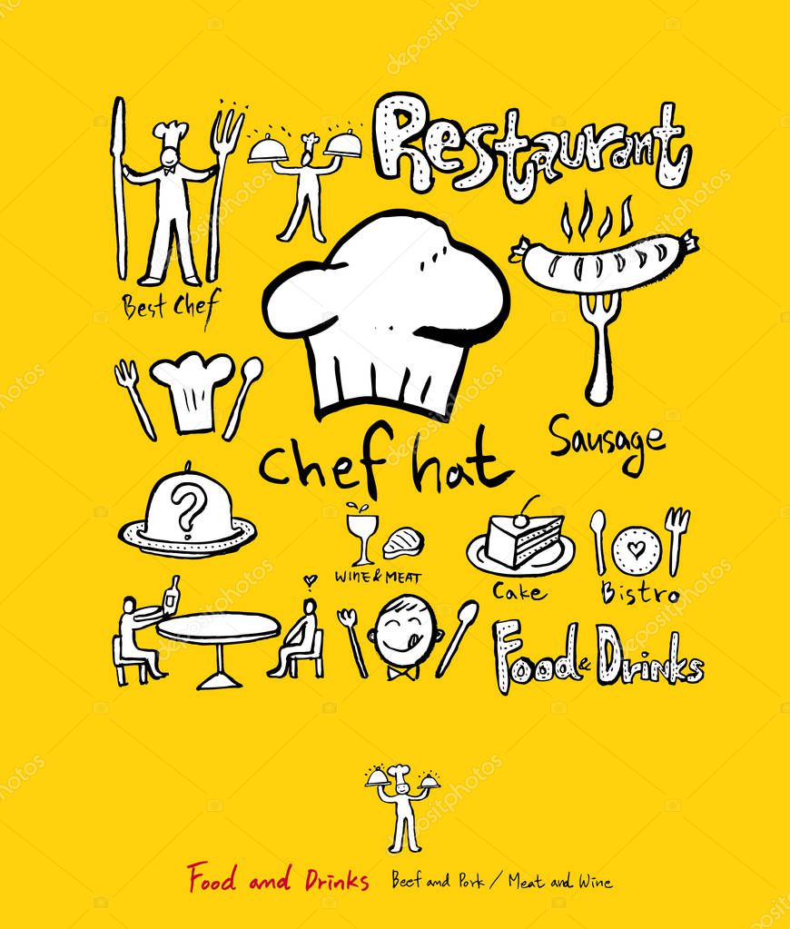 Restaurant poster / Sketchy food menu illustrations - vector