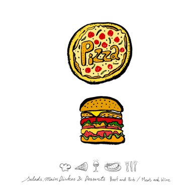 Restoran poster / yarım yamalak gıda menü resimleri - vektör