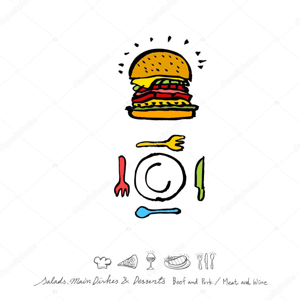 Restaurant poster / Sketchy food menu illustrations - vector