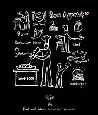 Elle çizilmiş Restoran poster / gıda menü resimleri - vektör