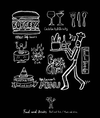 Elle çizilmiş Restoran poster / gıda menü resimleri - vektör