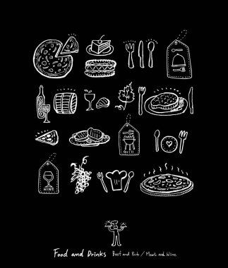 Elle çizilmiş Restoran poster / gıda menü resimleri - vektör