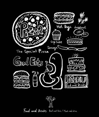 Elle çizilmiş Restoran poster / gıda menü resimleri - vektör