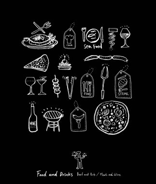 Elle çizilmiş Restoran poster / gıda menü resimleri - vektör