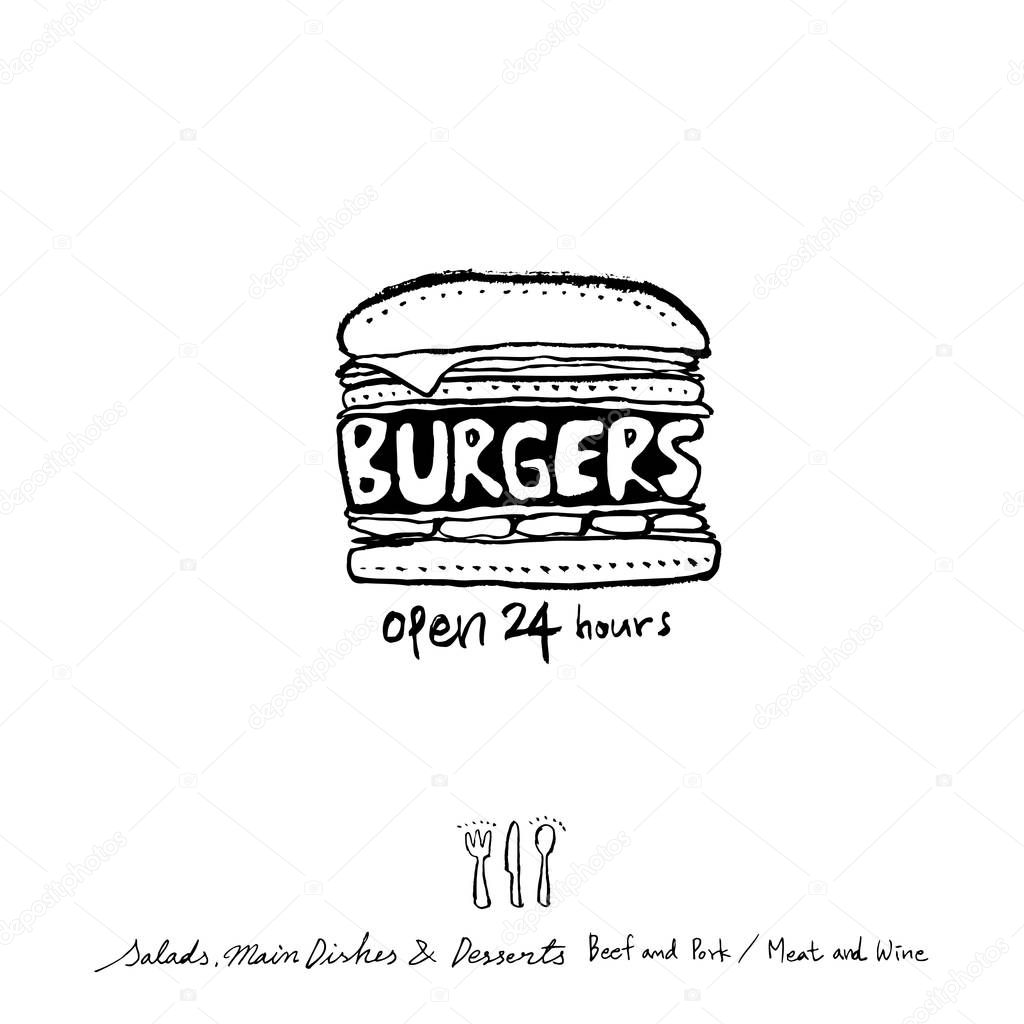 Restaurant poster / Sketchy food menu illustrations - vector
