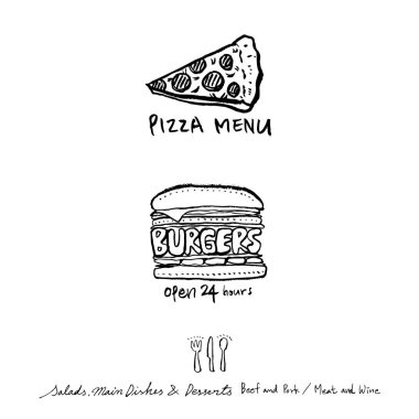 Restoran poster / yarım yamalak gıda menü resimleri - vektör