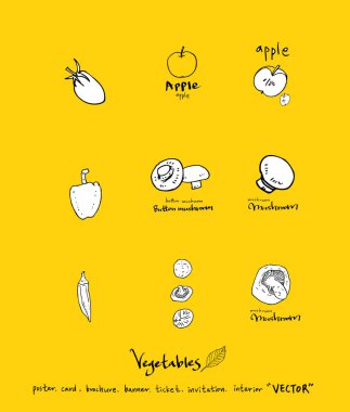 Sebze ve meyve resimler / el çekilmiş gıda maddeleri - vektör