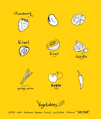 Sebze ve meyve resimler / el çekilmiş gıda maddeleri - vektör