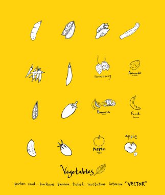 Sebze ve meyve resimler / el çekilmiş gıda maddeleri - vektör