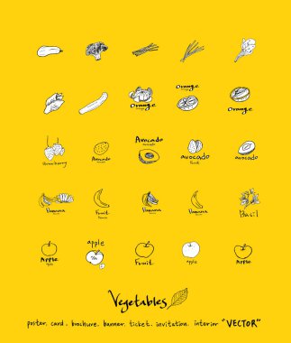 Sebze ve meyve resimler / el çekilmiş gıda maddeleri - vektör