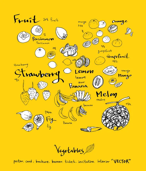 Sebze ve meyve resimler / el çekilmiş gıda maddeleri - vektör