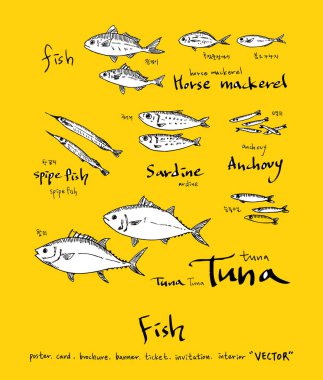 deniz gıda çizimler / el çekilmiş gıda maddeleri - vektör