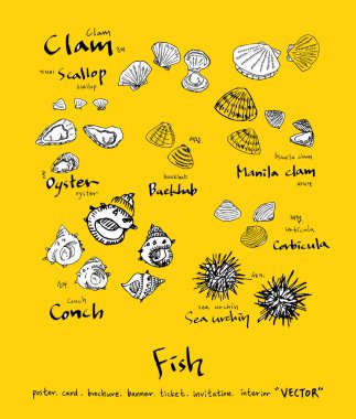deniz gıda çizimler / el çekilmiş gıda maddeleri - vektör