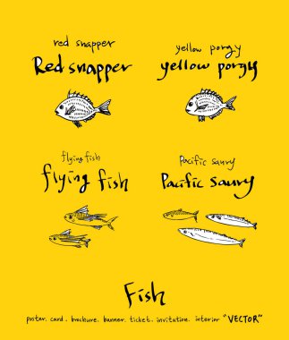 El çekilmiş gıda maddeleri - deniz gıda menü resimleri - vektör