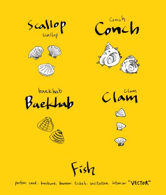 El çekilmiş gıda maddeleri - deniz gıda menü resimleri - vektör