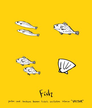 El çekilmiş gıda maddeleri - deniz gıda menü resimleri - vektör