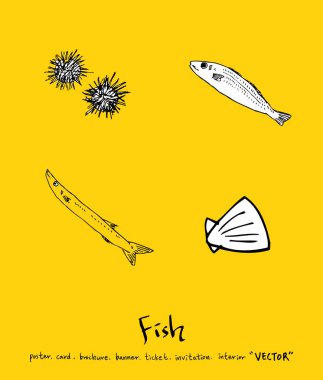 El çekilmiş gıda maddeleri - deniz gıda menü resimleri - vektör