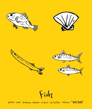 El çekilmiş gıda maddeleri - deniz gıda menü resimleri - vektör