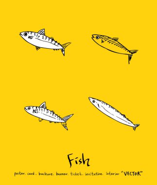 El çekilmiş gıda maddeleri - deniz gıda menü resimleri - vektör