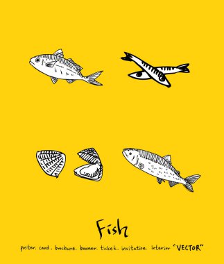 El çekilmiş gıda maddeleri - deniz gıda menü resimleri - vektör