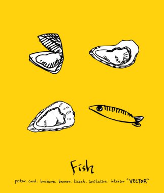 El çekilmiş gıda maddeleri - deniz gıda menü resimleri - vektör