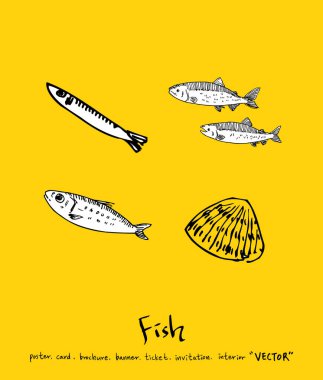 El çekilmiş gıda maddeleri - deniz gıda menü resimleri - vektör