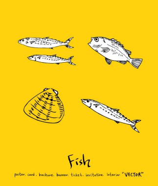 El çekilmiş gıda maddeleri - deniz gıda menü resimleri - vektör