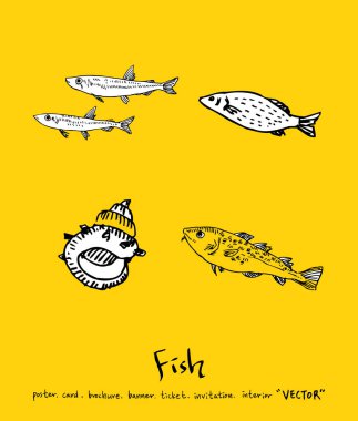 El çekilmiş gıda maddeleri - deniz gıda menü resimleri - vektör