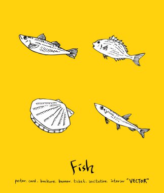 El çekilmiş gıda maddeleri - deniz gıda menü resimleri - vektör