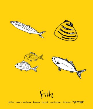 El çekilmiş gıda maddeleri - deniz gıda menü resimleri - vektör