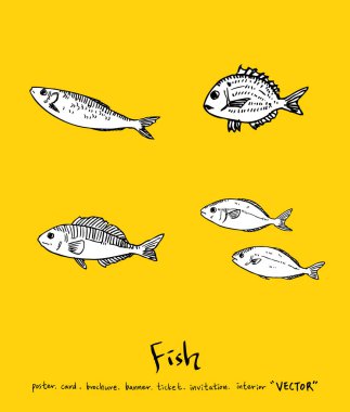 El çekilmiş gıda maddeleri - deniz gıda menü resimleri - vektör