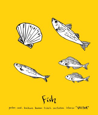 El çekilmiş gıda maddeleri - deniz gıda menü resimleri - vektör