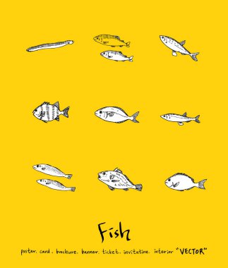 El çekilmiş gıda maddeleri - deniz gıda menü resimleri - vektör