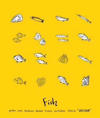 El çekilmiş gıda maddeleri - deniz gıda menü resimleri - vektör