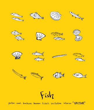 El çekilmiş gıda maddeleri - deniz gıda menü resimleri - vektör