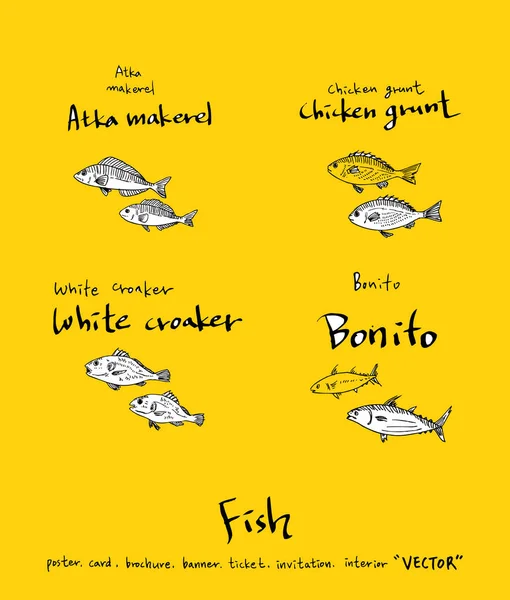 El çekilmiş gıda maddeleri - deniz gıda menü resimleri - vektör