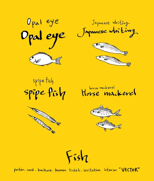 El çekilmiş gıda maddeleri - deniz gıda menü resimleri - vektör