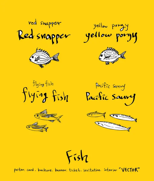 El çekilmiş gıda maddeleri - deniz gıda menü resimleri - vektör