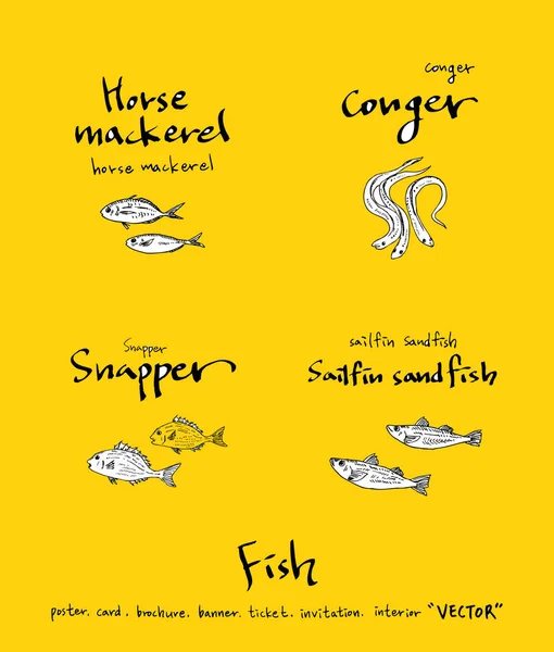 El çekilmiş gıda maddeleri - deniz gıda menü resimleri - vektör