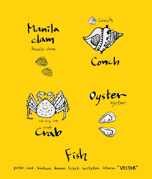 El çekilmiş gıda maddeleri - deniz gıda menü resimleri - vektör