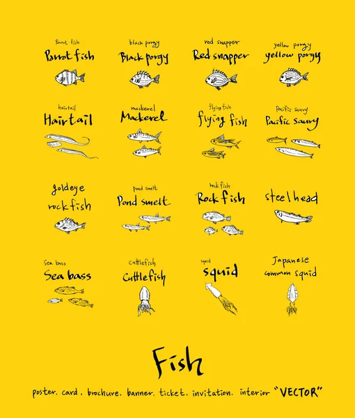 El çekilmiş gıda maddeleri - deniz gıda menü resimleri - vektör