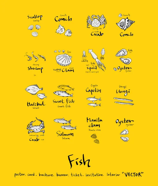 手工绘制食品配料 海洋食品菜单插图 — 图库矢量图片
