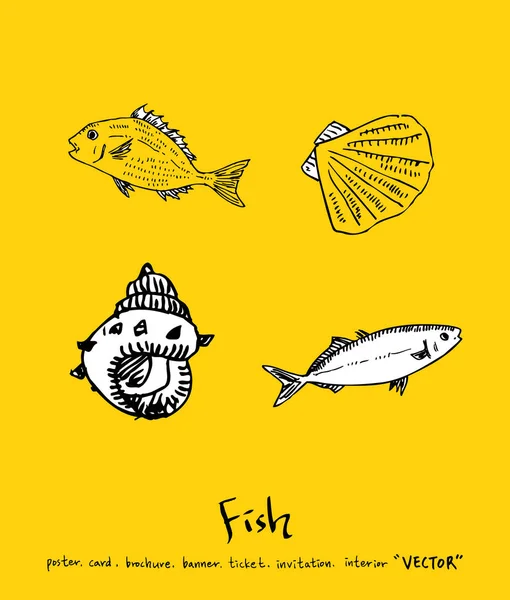 El çekilmiş gıda maddeleri - deniz gıda menü resimleri - vektör