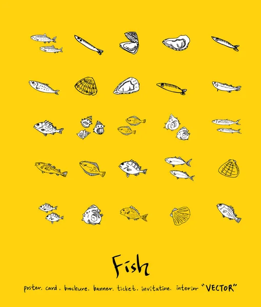 El çekilmiş gıda maddeleri - deniz gıda menü resimleri - vektör