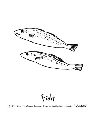 deniz gıda çizimler / el çekilmiş gıda maddeleri - vektör