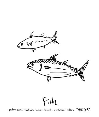 deniz gıda çizimler / el çekilmiş gıda maddeleri - vektör