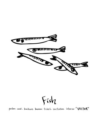 deniz gıda çizimler / el çekilmiş gıda maddeleri - vektör