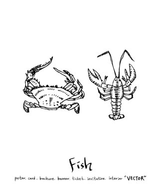 deniz gıda çizimler / el çekilmiş gıda maddeleri - vektör