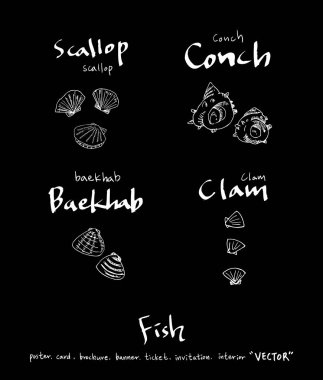 El çekilmiş gıda maddeleri - deniz gıda menü resimleri - vektör